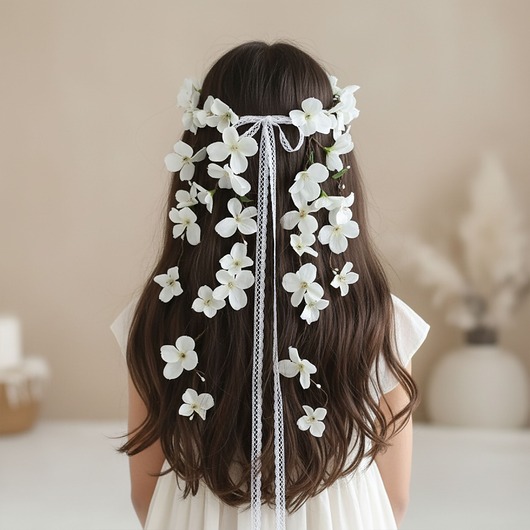 wianki komunijne Wianek z kwiatowymi girlandami - złamana biel