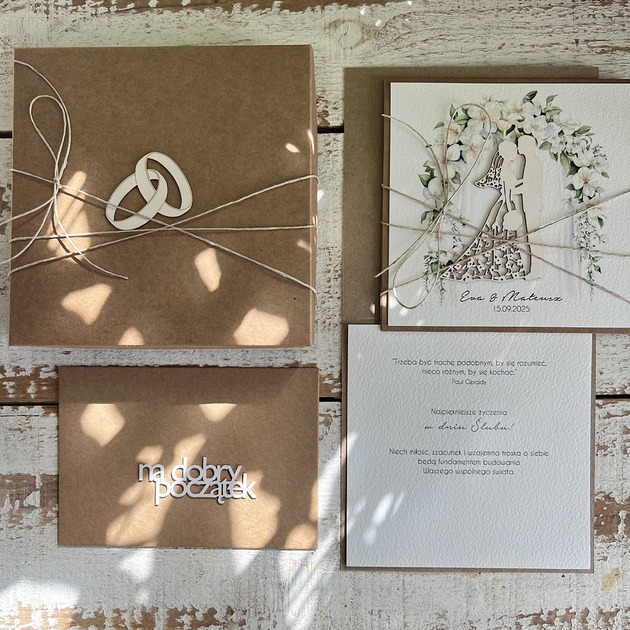 zaproszenia i kartki na ślub Wyjątkowa kartka ślubna, na ślub w pudełku ręcznie robiona