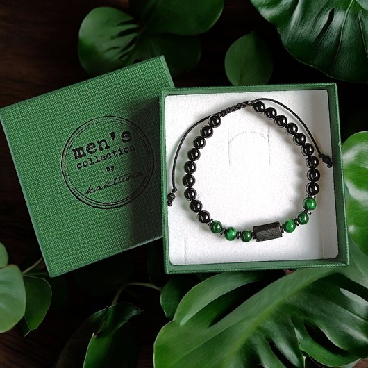 biżuteria męska OCHRONA, MIŁOŚĆ - malachit, turmalin - bransoletka regulowana ONE SIZE