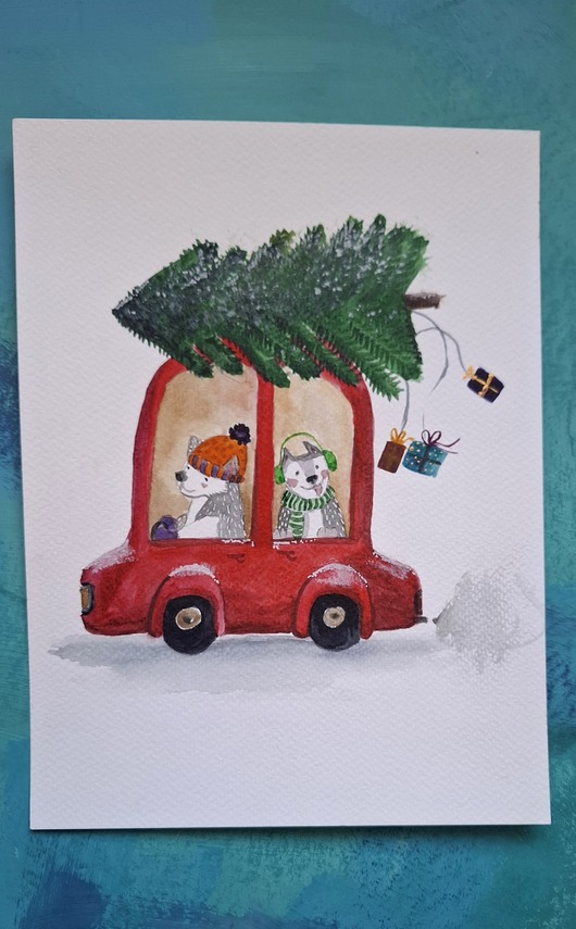 dekoracje świąteczne Ilustracja świąteczne pieski z choinką