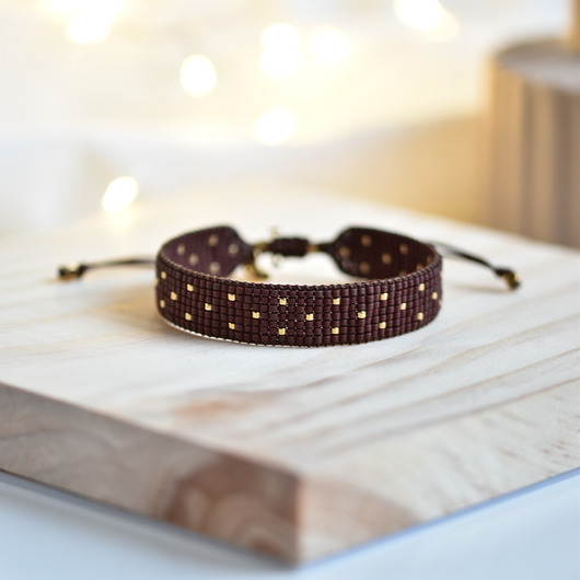 bransoletki na sznurku Tkana bransoletka - Golden dots