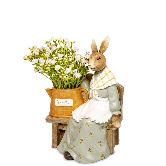 figurki i rzeźby Dekoracja - króliczka z koszem kwiatów 20x15x10 cm LAPIN - IV