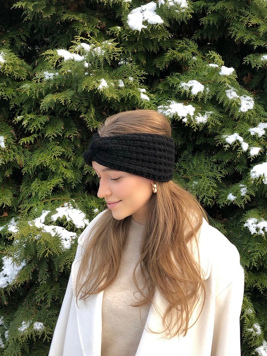 opaski do włosów Opaska wełniana handmade czarna 100% wełna