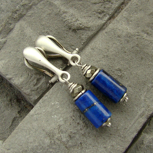Lapis i piryt - srebrne klipsy RayOfArt