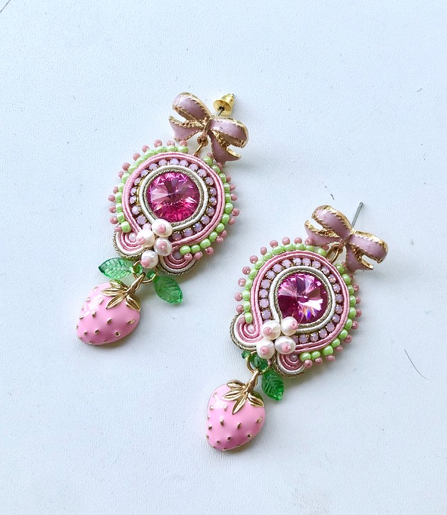 kolczyki soutache Sutaszowe kolczyki STRAWBERRY pink