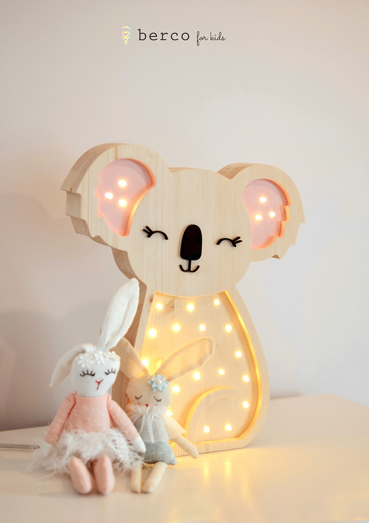 lampy do pokoju dziecka Drewniana lampka LED Koala
