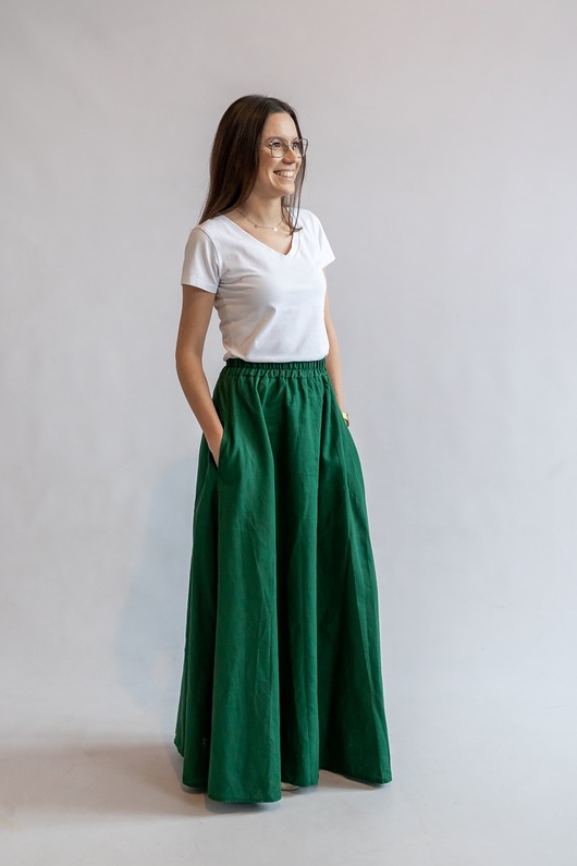spódnice maxi Spódnica lniana maxi - butelkowa zieleń