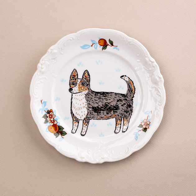Ozdoby na ścianę Talerz na ścianę - pies corgi