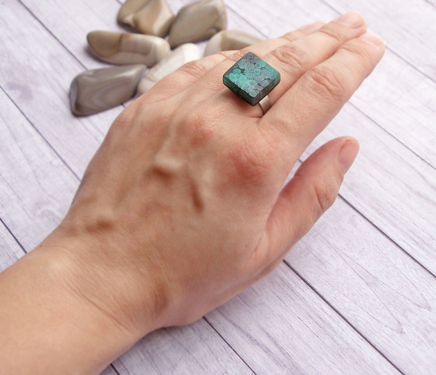 pierścionek z żywicy S A L E :UNIKATOWY pierścień z żywicy INKY COLORS