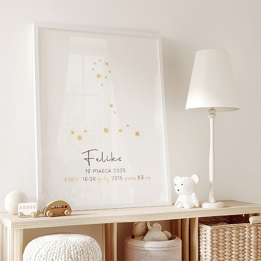 obrazy i plakaty do pokoju dziecięcego Plakat z imieniem dziecka i gwiazdozbiorem
