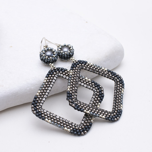 kolczyki srebrne Ręcznie szyte kolczyki srebrne Luna