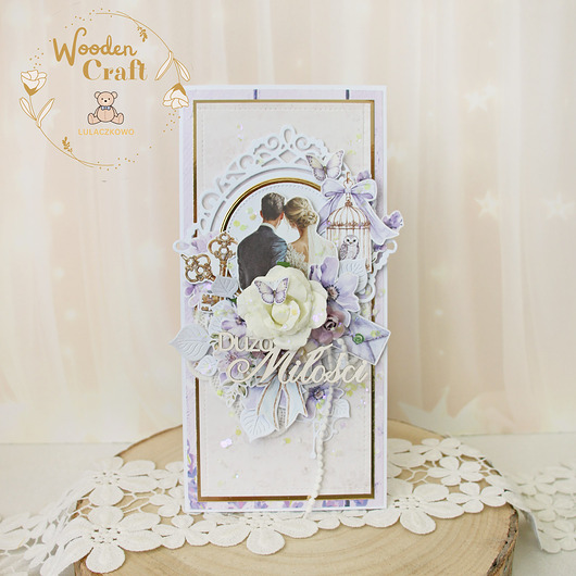 zaproszenia i kartki na ślub Romantyczna kartka ślubna ręcznie robiona, prezent ślubny "Violet Love"