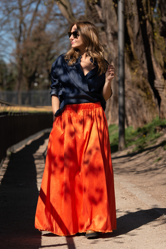 spódnice maxi Długa spódnica z pomarańczowej tafty Karina