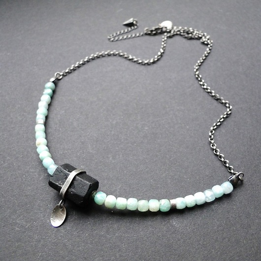 srebrne naszyjniki Naszyjnik Turmalin & amazonit