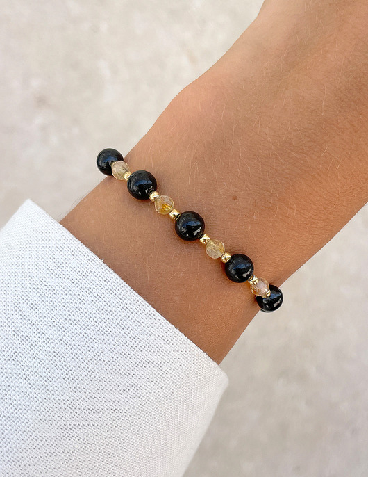 bransoletki z kamieni naturalnych Talizman - czarny turmalin, cytryn, hematyt - ochrona i dobrobyt