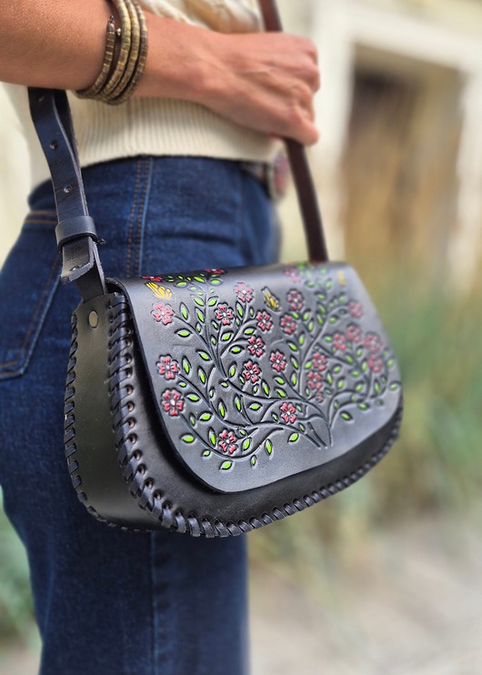 torby na ramię Torebka skórzana ręcznie robiona Elisa Czarna