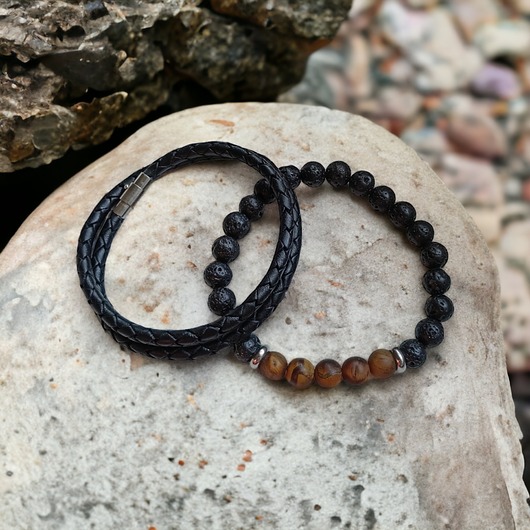 biżuteria męska KOMPLET męskich bransoletek :: tygrysie oko