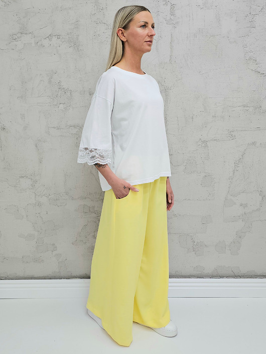 bluzki - inne Bawełniana bluzka oversize rękaw koronka