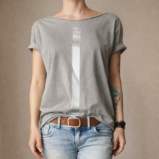 t-shirt damskie Srebrna kreska średnioszary Oversize