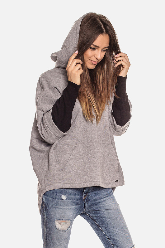 bluza z kapturem damska Szara kangurka damska oversize z kapturem