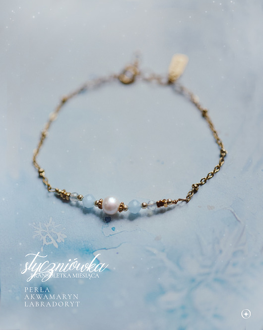 bransoletki z kamieni naturalnych Styczniówka, bransoletka z perłą i akwamarynem