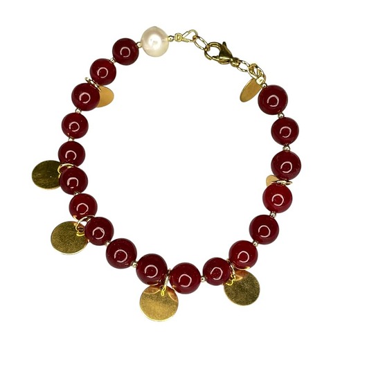 bransoletki złote Bransoletka z karneolem i perłowym akcentem
