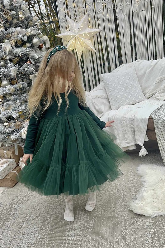 sukienki dla dziewczynki Sukienka Dresowa Zielona Tiulowa