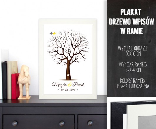 Drzewo Wpisów Gości weselnych - PLAKAT W RAMIE Pankmat