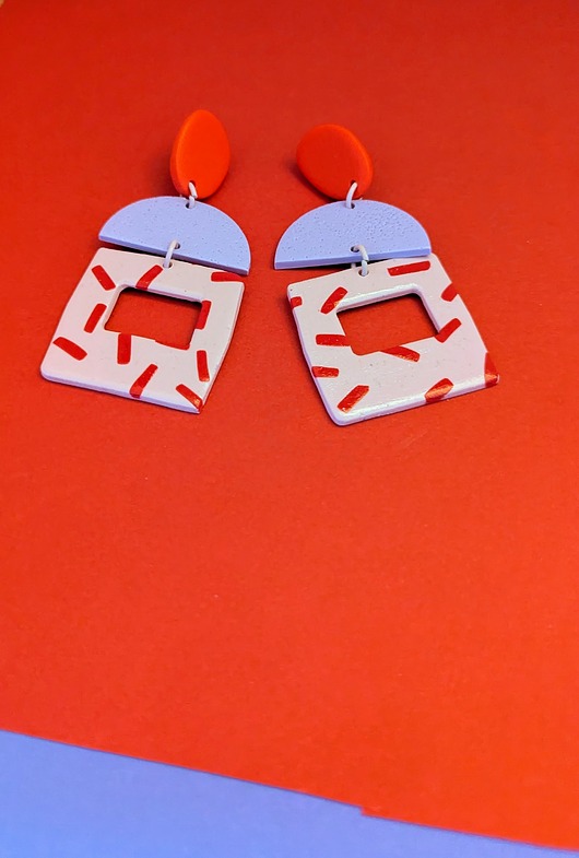 kolczyki z masy plastycznej Kolczyki wiszące geometryczne