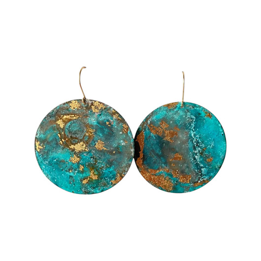 kolczyki z miedzi Duże kolczyki turkusowe ze złoceniem 5 cm