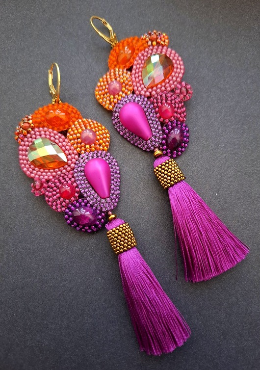 kolczyki z kamieniami Kolczyki fuksja pomarańczowa