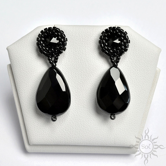 kolczyki swarovski Kol II, eleganckie kolczyki z onyksem, beading