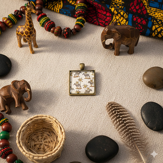 wisiory 6834 Wisiorek Zebra i Palmy - Naszyjnik Safari - Biżuteria Afrykańska