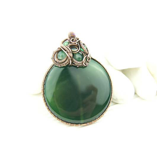 wisiory Wisiorek z dużym zielonym agatem  wire wrapping