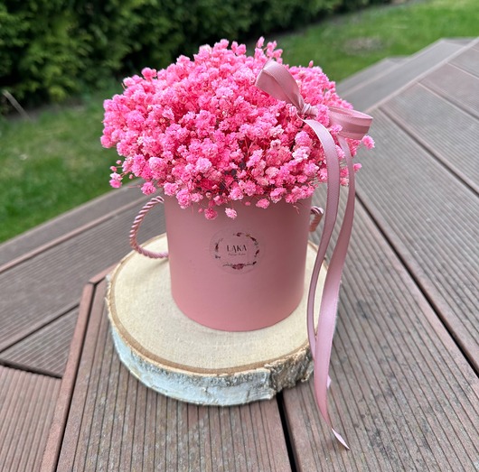 dodatki ślubne Flowerbox gipsówka stabilizowana roz