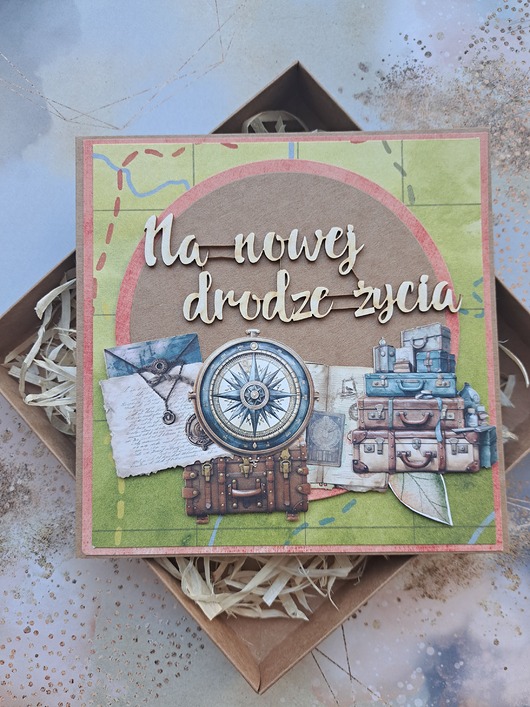 zaproszenia i kartki na ślub Kartka ślubna dla podróżników (w pudełku)