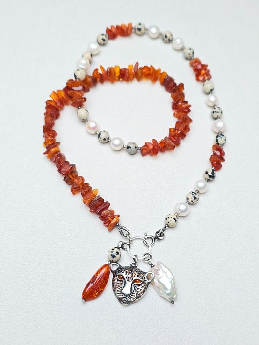 srebrne naszyjniki Naszyjnik Bursztynowy Gepard