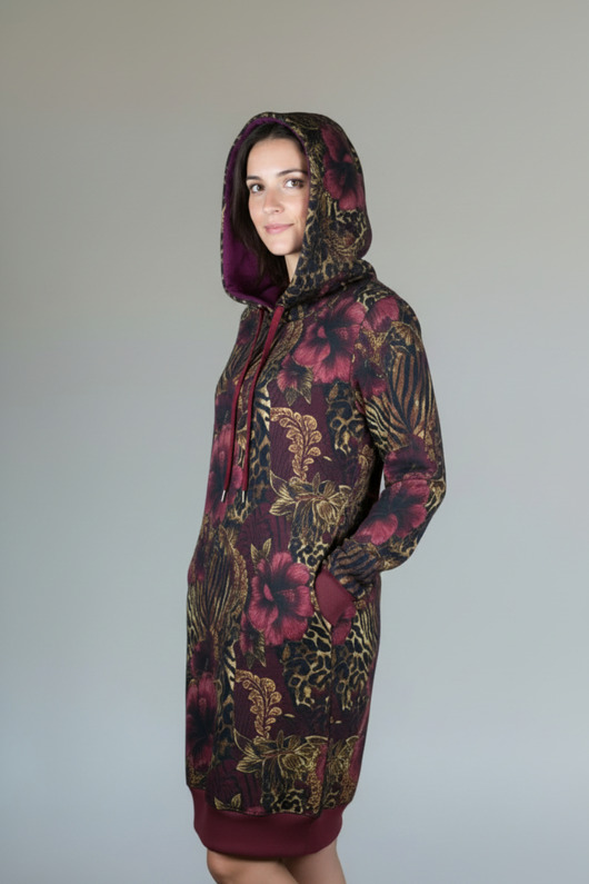 sukienki midi damskie Sukienka dresowa hibiskus i panterka Dharana, rozmiar L