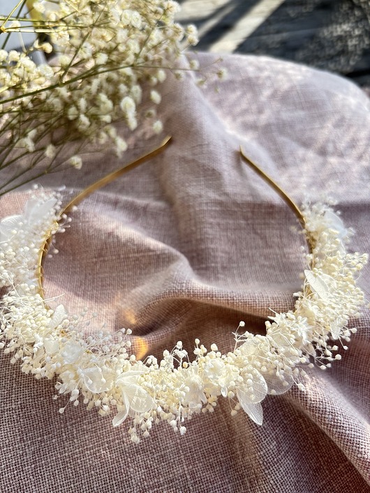 wianki komunijne Opaska na komunię/wesele ze stabilizowanej drobnej gipsówki