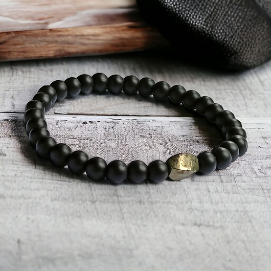 biżuteria męska Męska bransoletka: PIRYT & ONYKS :: na gumce