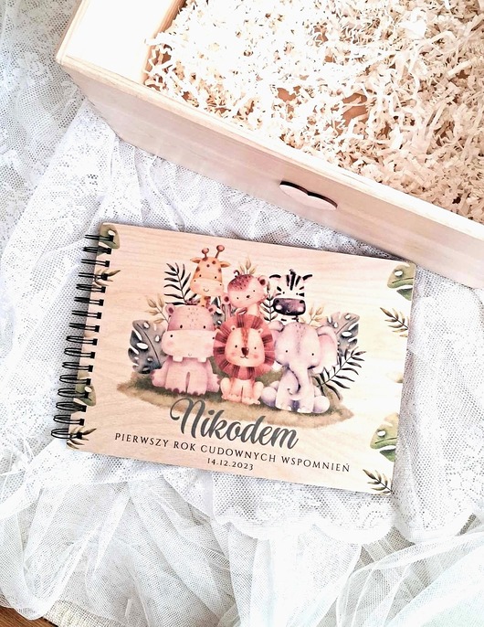 Chrzest - inne ALBUM SAFARI z personalizacją, prezent na Roczek, Chrzest, narodziny