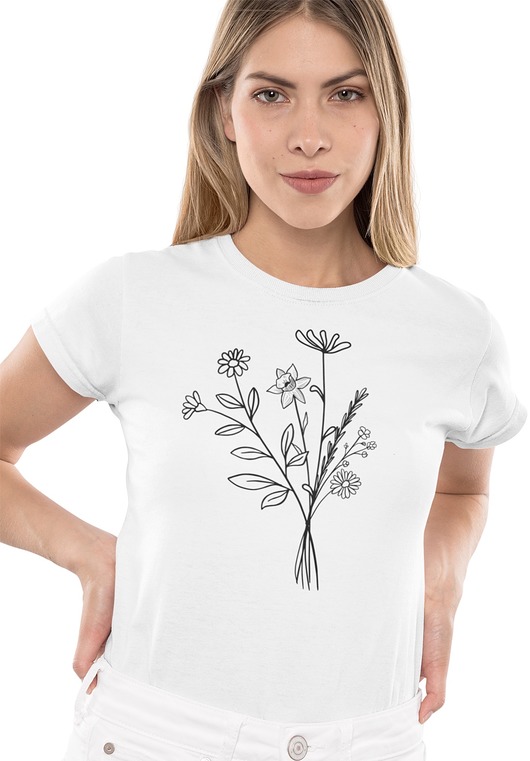 t-shirt damskie Koszulka kwiaty line art rośliny natura