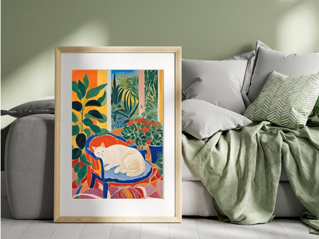grafiki i ilustracje PLAKAT  biały kot, Matisse obraz, kolorowa dekoracja ścienna