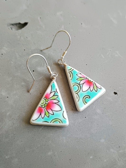 kolczyki ceramiczne Kolczyki ceramiczne w kwiaty dwustronne