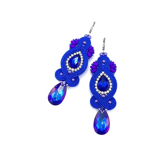 kolczyki soutache Kolczyki sutasz niebieskie fioletowe wieczorowe z kryształkami Sofia