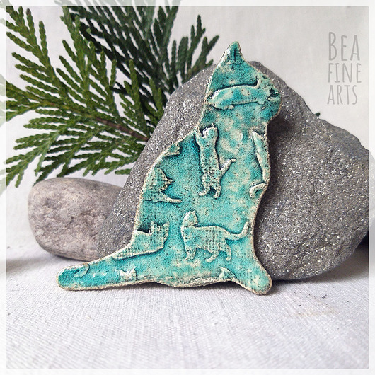 magnesy Kot w kotki - ceramiczny rustykalny magnes