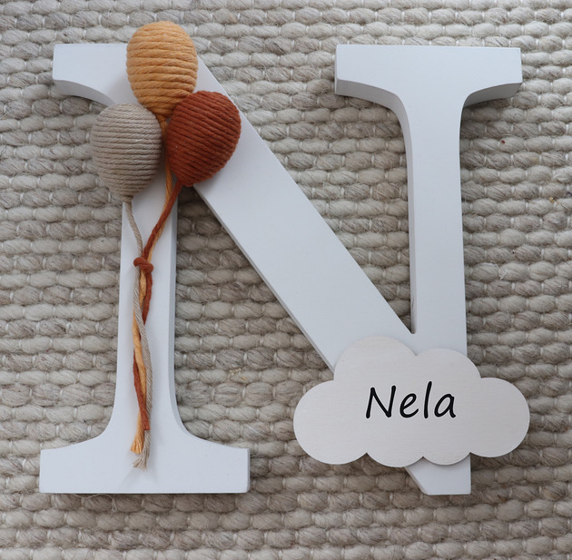 pokój dziecka - różne Drewniana litera z balonami i personalizacją - rudy