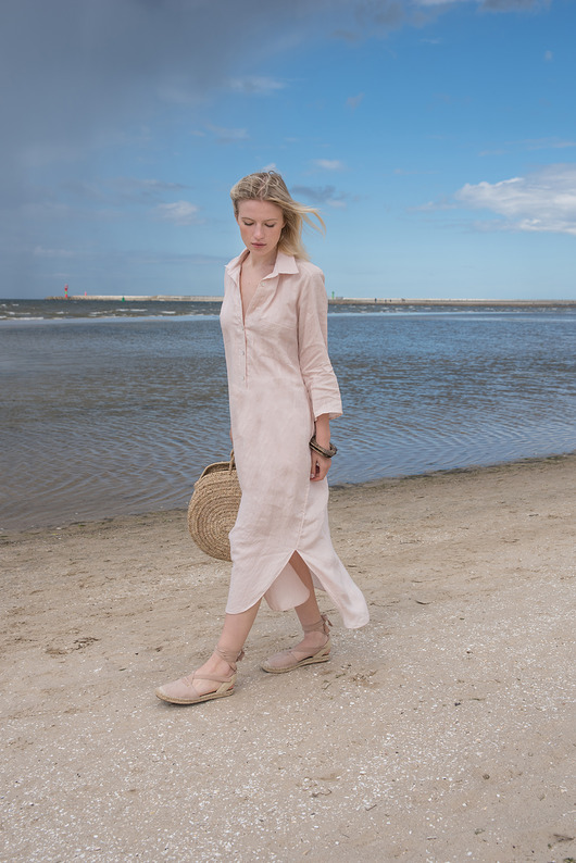 sukienki midi damskie Sukienka lniana blady róż