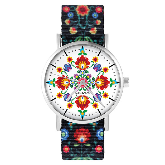 zegarki damskie Zegarek - Folkowa mandala - folk czarny, nato