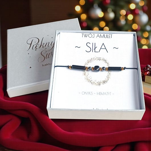 bransoletki z kamieni naturalnych Amulet - SIŁA - świąteczne pudełko - ONYKS, HEMATYT